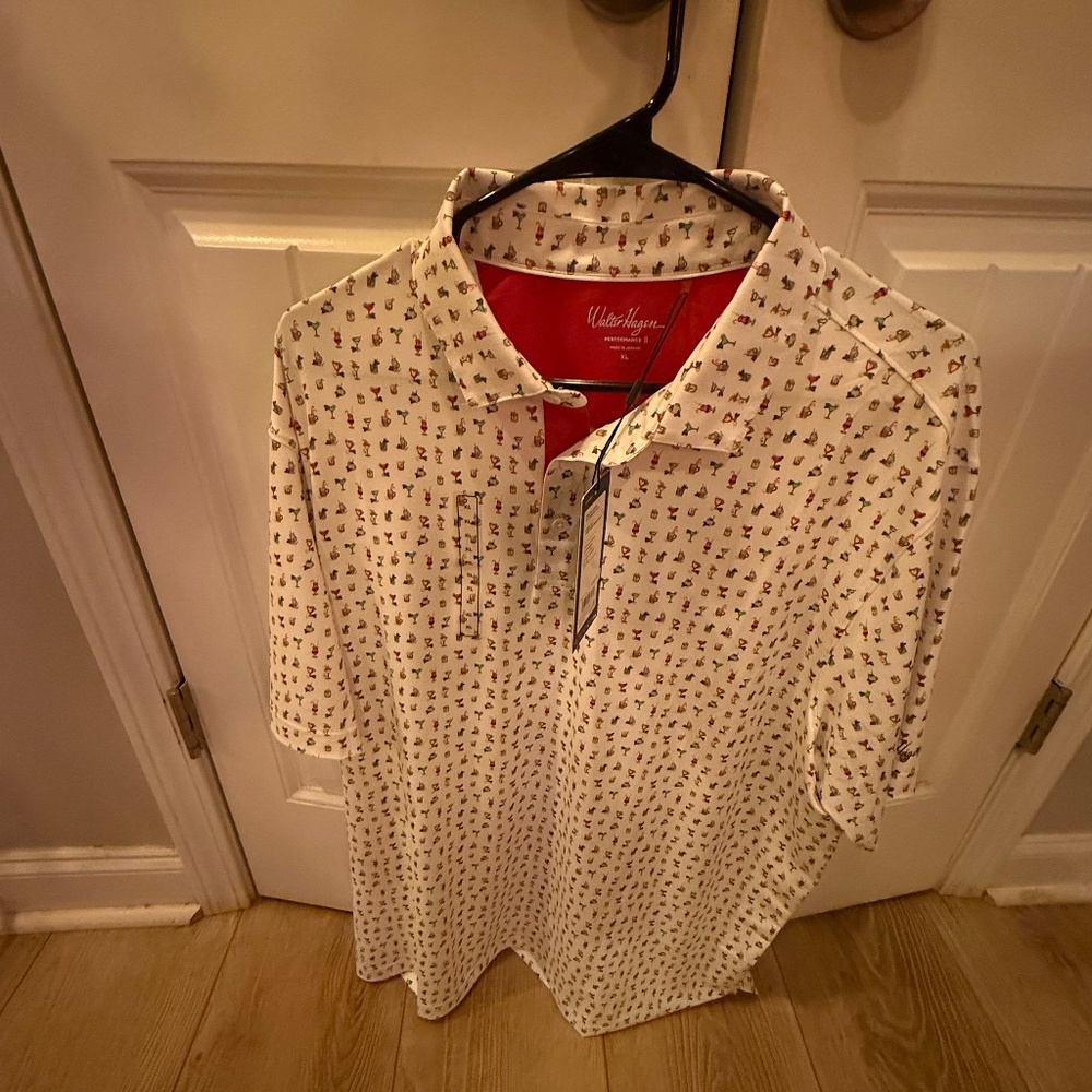Size XL NWT Walter Hagan Golf Polo Shirt Cocktail Bourbon Print